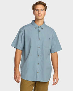 Mens Clothing: Billabong Mens All Day Short Sleeve Shirt - Steel Blue