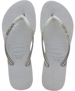 Havaianas Slim Glitter Logo Metallic Women's Jandal - Steel Grey