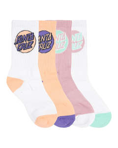 Accessories: Santa Cruz Other Dot Girls Crew Sock 4Pk - Pink-White-Orange