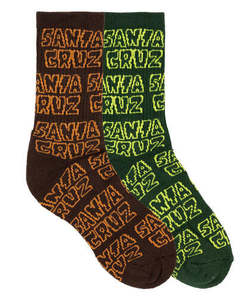 Accessories: Santa Cruz Stack Repeat Crew Boys Socks 2Pk - Brown - Dark Green