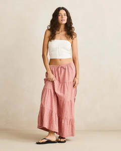 Rhythm Kirra Check Tiered Maxi Skirt - Pink