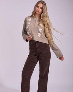 Womens Knitwear Jumpers: Rhythm Blanca Floral Crop Cardigan - Natural