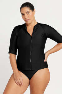 ArteSands Hues Sun Safe Short Sleeve Zip Front Rash Top - Black