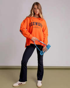 Womens Hoodies Sweatshirts: Foxwood Interval Crew - Orange/Navy