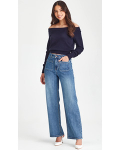 Womens Jeans: Junkfood Libby Wide Leg Jean -Denim Blue