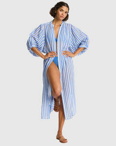 Sea Level Vacay Boho Long Shirt Dress - Chambray