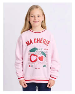 Eve Girl Cherry Hearts Crew - Pale Pink