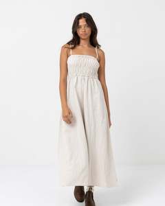 Rhythm Classic Shirred Midi Dress - Oat