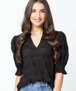 Womens Tops Shirts Blouses: Seeking Lola Butterfly Top - Black