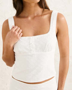 Womens Tops Shirts Blouses: Rhythm Lia Broderie Top - White