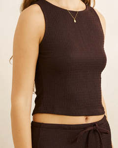Womens Tops Shirts Blouses: Rhythm Indie High Neck Tank - Chocolate