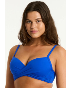 Womens Swimwear: Sea Level Essentials Cross Front Moulded Cup Underwire Bra - Cobalt