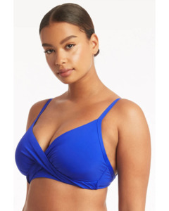 Womens Swimwear: Sea Level Essentials Twist Front DD/E Cup Bra - Cobalt
