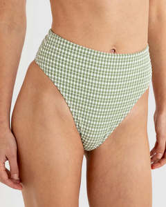Womens Swimwear: Rhythm Lola Check Hi Waist bikini Pant - Green