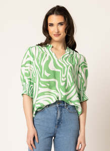 Womens Tops Shirts Blouses: Seeking Lola SS Gifted Top - Green Mirage