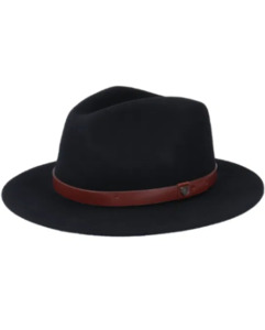Womens Hats Beanies: Brixton Messer Packable Fedora - Black