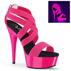 On Sale Heels: PLEASER DELIGHT-669UV NEON H. PINK ELASTIC BAND-PAT/NEON H. P.