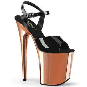 On Sale Heels: PLEASER FLAMINGO-809 BLK PAT/ROSE GOLD CHROME
