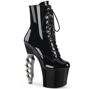 On Sale Heels: PLEASER IRONGRIP-1020 BLK PAT/BLK-SLV BRUSHED