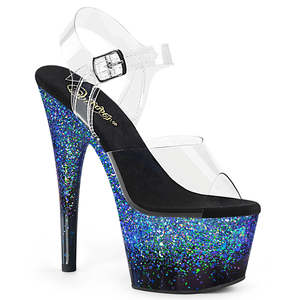 On Sale Heels: PLEASER ADORE-708SS CLR/BLK-BLUE MULTI GLITTER