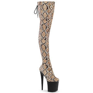 PLEASER FLAMINGO-3008SP-BT TAN-BROWN SNAKE PRINT/BLK MATTE