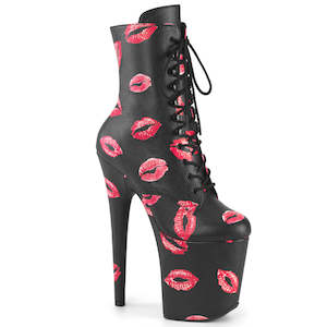 PLEASER FLAMINGO-1020KISSES BLK FAUX LEATHER/BLK FAUX LEATHER