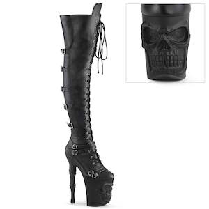 8: PLEASER RAPTURE-3045 BLK FAUX LEATHER-STR.FAUX LEATHER/BLK MATTE