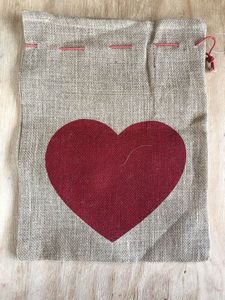 Hessian Sack With Draw String And Red Heart