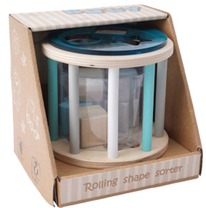Creative Role Play Wooden Toys: Little Tribe- Wooden Rolling Shape Sorter (Teal)