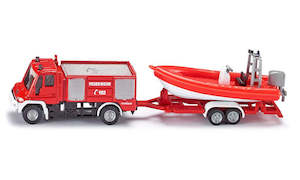 Die Cast Models Fire Rescue: Siku 1636 Super - Unimog Fire Engine with Boat