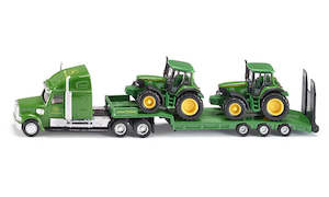 Die Cast Models Farm Machinery: Siku 1837 Farmer - 1:87 Freightliner Low Loader Truck with 2 John Deere Tractors