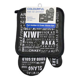 Sentimental: NZ Pot Holder & Oven Glove - Kiwi as Sayings