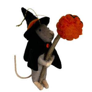 Christmas Felted Decoration - Mouse with Jack-O-Lantern