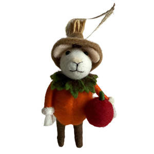 Halloween Felted Decoration - Mouse holding apple