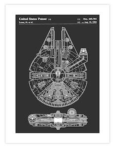 Teenage Boys Room Art Prints: Millennium Falcon Patent