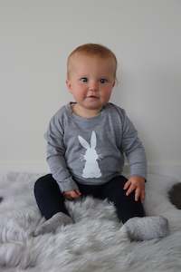 Baby 1: Merino Top - Bunny Print - BBM3