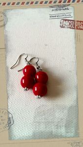 Earrings: Glass Pearl Earrings Blood Red