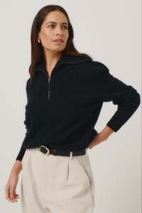 Corinne Zip Possum Merino Sweater