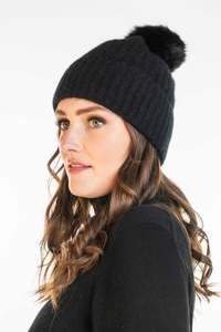 Headwear: Fur Pom Pom Possum Merino Beanie