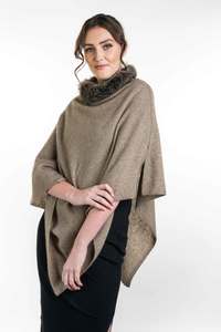 Ponchos: Fur Trim Possum Merino Zip Poncho