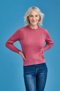 Long Sleeve Merino Wool Cable Crew Neck