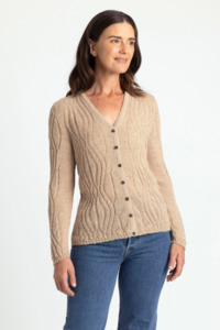 Wavy Alpaca Wool V Neck Cardigan