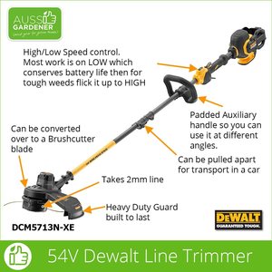 Bare Unit W/OUT batteries - Dewalt 54V XR Flexvolt Split Shaft Line Trimmer - DCM5713N-XE