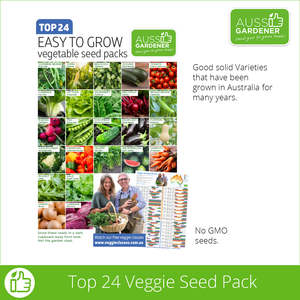 Seed Raising Trays: Aussie Gardener Complete set of 24 varieties of veggie seeds - A full year of growing