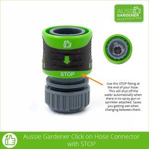 Our Range: Aussie Gardener click on hose connector with stop