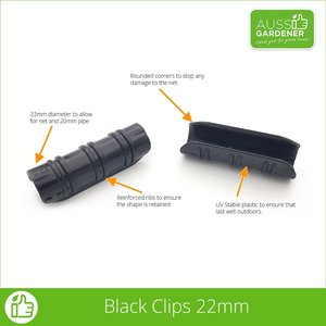 Fruit Protection Bags: PestFree Parts: Black Clips 22mm to hold netting onto 20mm Pipe