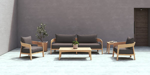 Products: Veneto 3-Seater Outdoor Teak Sofa with Sunbrella Cast Slate Cushions