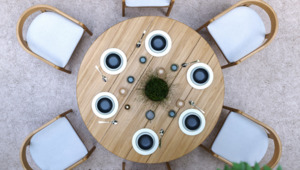 Products: VENETO Teak Outdoor Dining Chair with Sunbrella Cast Slate Cushion