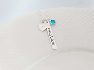 Products: Celebration Bar Necklace Anniversary Wedding Sterling Silver Bar Necklace Swarovski Crystal - Precious Imprints