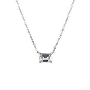Grace Silver CZ 'Azure' Elegance Emerald-Cut 45cm Necklace